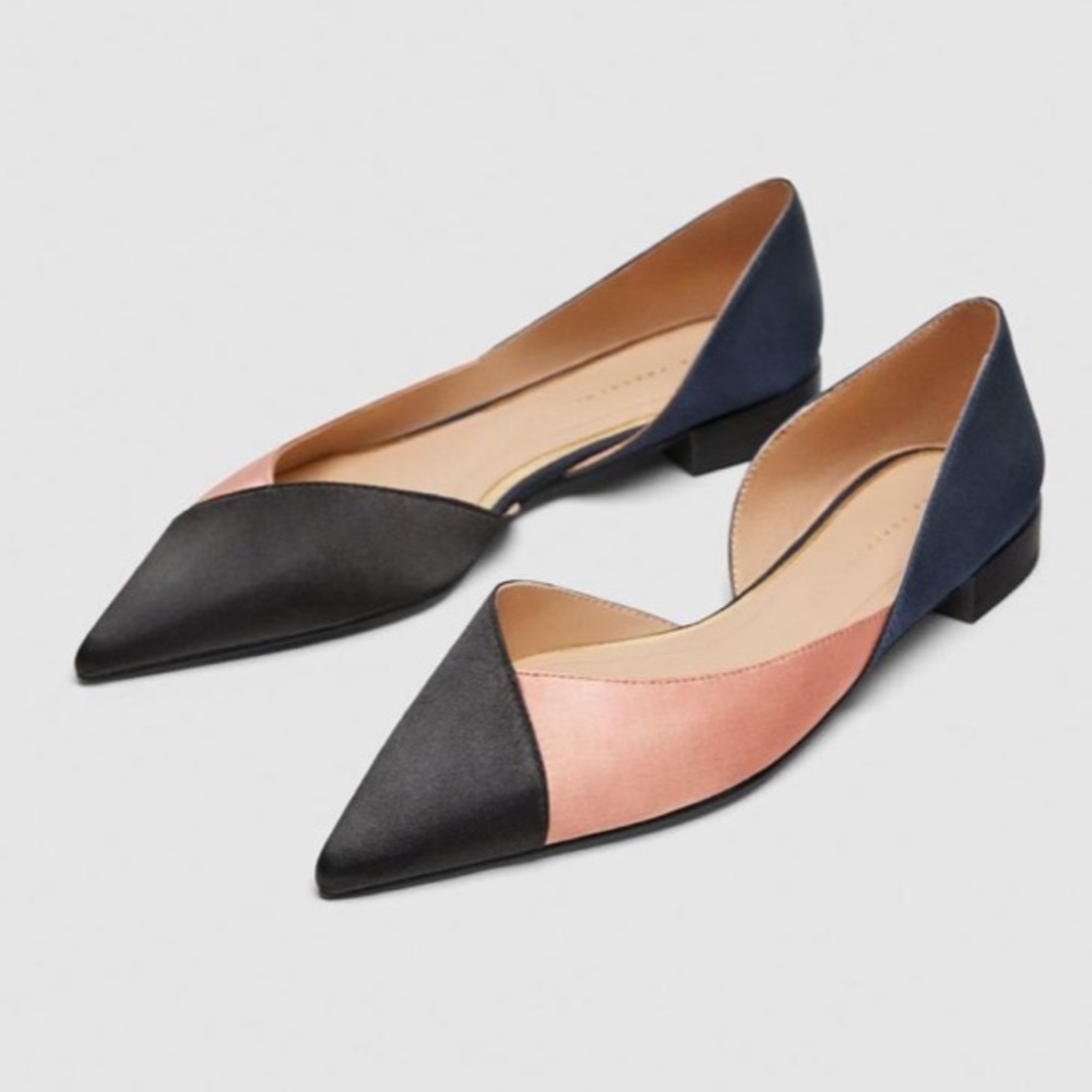Zara Trafaluc Colorblock Satin Pointed Toe Flats
